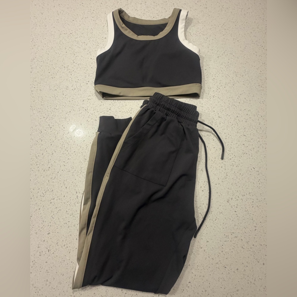Mono B Black Track Joggers with Cream Trim